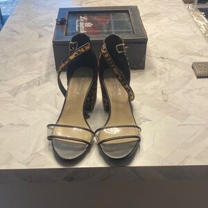 Kenneth Cole Leopard Print Heels with Black and Tan Accents